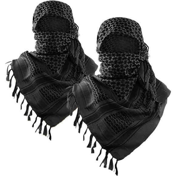 Men Black/2pack Military Shemagh Tactical Desert 100% Cotton Kefiyeh Scarf Wrap - Picture 1 of 8